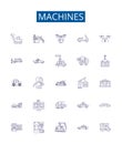 Machines line icons signs set. Design collection of Robots, Automata, Computers, Electronics, Tools, Engines, Gadgets