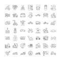 Machines and vehicles linear icons, signs, symbols vector line illustration set Royalty Free Stock Photo