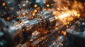 Machinist at work creating precision parts with sparks flying in a manufacturing setting