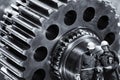 Machinists, engineers with giant cogwheels machinery Royalty Free Stock Photo