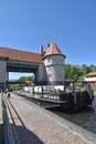 Scene at a historic lock on the waterway `Teltowkanal` near Berlin