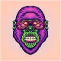 Macho gorilla angry head sporting sunglasses illustrations Royalty Free Stock Photo