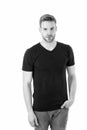 Macho isolated on white. Man with trendy look. fashion for men. Bearded man with serious look. Black friday and sale