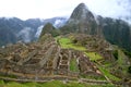 Machu Picchu Archaeological site, the Mysterious Inca Fortress Ruins in the Rain, Cusco Region, Peru Royalty Free Stock Photo