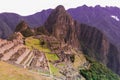 Machu Picchu, Cusco, Peru in the morning mist, found on the steep slopes of the Andes Mountains Royalty Free Stock Photo