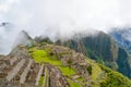 MACHU PICCHU, CUSCO REGION, PERU- JUNE 4, 2013: Panoramic view of the 15th-century Inca citadel Machu Picchu Royalty Free Stock Photo