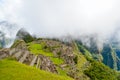 MACHU PICCHU, CUSCO REGION, PERU- JUNE 4, 2013: Panoramic view of the 15th-century Inca citadel Machu Picchu Royalty Free Stock Photo