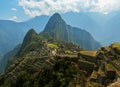 Machu Picchu, Cusco region, Peru: Overview of agriculture terraces, Wayna Picchu and surrounding mountains in the background,