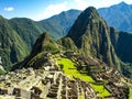 Machu Picchu - lost city of Incas. Historical citadel above Sacred Valley with Urubamba River in Peru Royalty Free Stock Photo