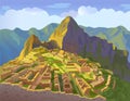 Machu Picchu in Peru. Historical landmark. City of the world countries vacation travel landmarks. South America. Vector illustrati