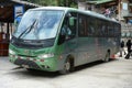 Green Mercedes Marcopolo Tourist Bus at Machu Picchu. Machu Picchu, Peru, October 6, 2023.