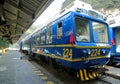 Peru Rail train at Machu Picchu train station in Peru Royalty Free Stock Photo