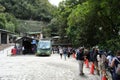 Queue of tourists wating for the bus at the top of Machu Picchu. Machu Picchu, Peru, October 6, 2023.