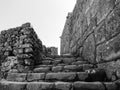 Stone stairs in the residential area of Machu Picchu, Peru.