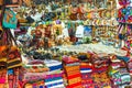 MACHU-PICCHU-PUEBLO, PERU - JUNE 7, 2019: Traditional souvenirs at a tourist village market