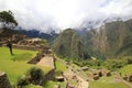 Machu Picchu's terraces over Urubamba valley Royalty Free Stock Photo