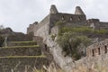 Machu Picchu stone walls and houses perspective Peru