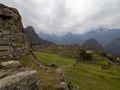 Machu Picchu terraces and stone walls view from above Royalty Free Stock Photo