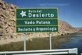 Tourist sign for The Desert Route, Desert and Archeology. Machuca, San Pedro de Atacama, Antofagasta, Chile, October 15, 2023.