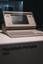Macintosh portable computer on display inside Apple Museum in Prague, Czech Republic Royalty Free Stock Photo