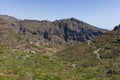 The Macizo de Teno mountains, Masca Gorge with mountain road to the village of Maska. Royalty Free Stock Photo