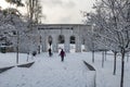 Snow in istanbul. Winter landscape from macka democracy and public park in winter season.