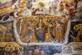 Macka, Trabzon, Turkey - August 3, 2014; Sumela monastery courtyard under the rock. Remains of old fresco are seen on several