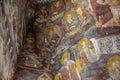 Macka, Trabzon, Turkey - August 3, 2014; Sumela monastery courtyard under the rock. Remains of old fresco are seen on several