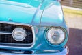 Close Up Of Front Of Blue Custom Classic Car Royalty Free Stock Photo