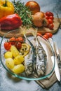 Mackerel cooked whit potatoes and tomatoes Royalty Free Stock Photo