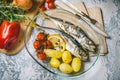 Mackerel cooked whit potatoes and tomatoes Royalty Free Stock Photo