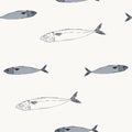 Mackerel fish , hand drawn seamless pattern. Royalty Free Stock Photo