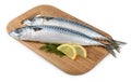 Mackerel fish on wooden plate isolated Royalty Free Stock Photo