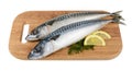 Mackerel fish on wooden plate isolated Royalty Free Stock Photo