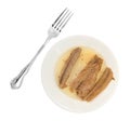 Mackerel skinless fillets in olive oil on a plate