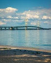 Mackinac Bridge from Mackinac City beach Lake Huron Royalty Free Stock Photo