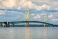 Mackinac Bridge from Mackinac City beach Lake Huron Royalty Free Stock Photo