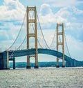 Mackinac Bridge close-up from St.Ignace Michigan shoreline park Royalty Free Stock Photo