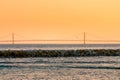 The Mackinac Bridge during a golden sunset on a beautiful summer day on Mackinac Island Michigan Royalty Free Stock Photo