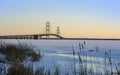 Mackinac bridge in winter time. Royalty Free Stock Photo