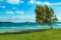 Mackinac Island ferry braving the waves on a windy fall day Royalty Free Stock Photo