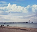 Mackinac suspension bridge at sunset. Royalty Free Stock Photo