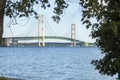 Mackinaw Bridge framed by trees Royalty Free Stock Photo