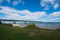 Mackinaw bridge over Lake Superior and Lake Huron Royalty Free Stock Photo