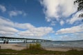 Mackinaw bridge over Lake Superior and Lake Huron Royalty Free Stock Photo