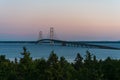 The Mackinaw Bridge at sunset from the Upper Peninsula. Royalty Free Stock Photo