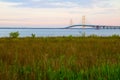 Mackinaw Bridge Twilight Panorama Royalty Free Stock Photo