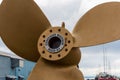 Mackinaw City, Michigan, USA - July 15, 2021: A three bladed ship screw propeller from the retired icebreaker Mackinaw.