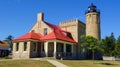 Mackinaw City Old Mackinac Point Brick Lighthouse MI Michigan Great Lakes History Bright Sunny Day Light House Royalty Free Stock Photo