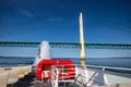 Mackinaw Ferry Passing Under The Mackinaw Bridge Royalty Free Stock Photo